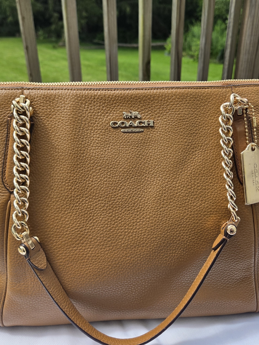 Coach Ava Chain Tote Bag in Taupe with Gold Tone Hardware
